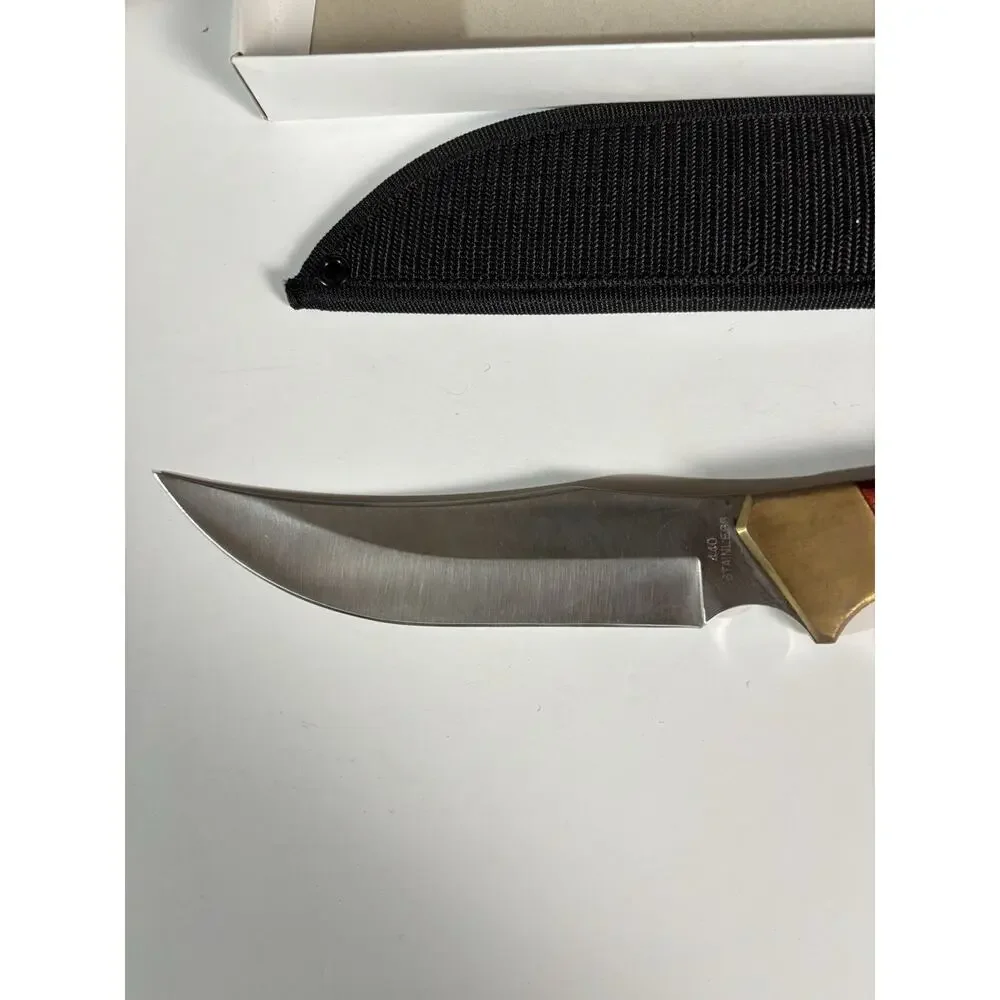 12” Custom Designed Knife Satin Finish Pakawood Handle. Nylon Sheath. New In Box